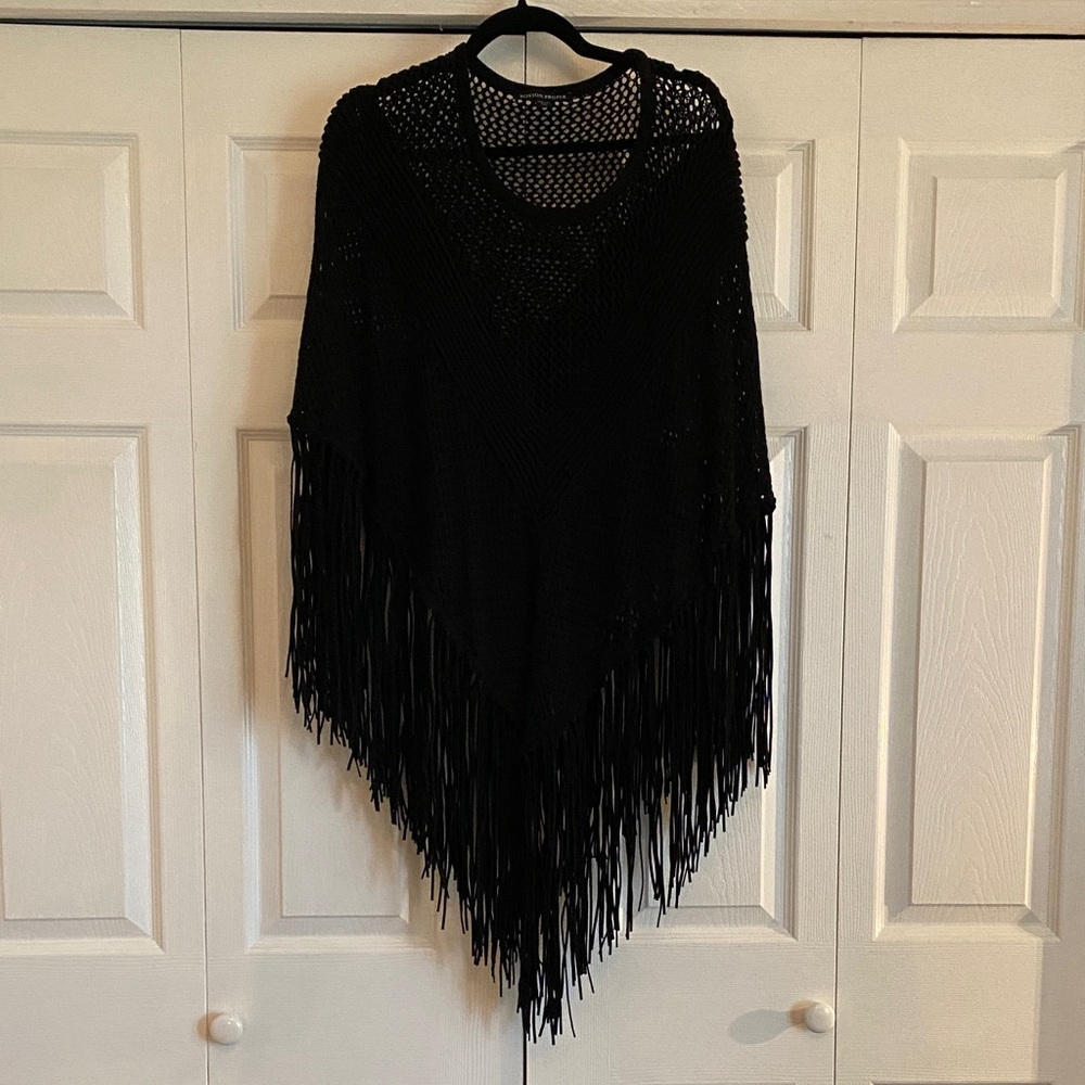 Boston Proper Black Fringe Poncho Top